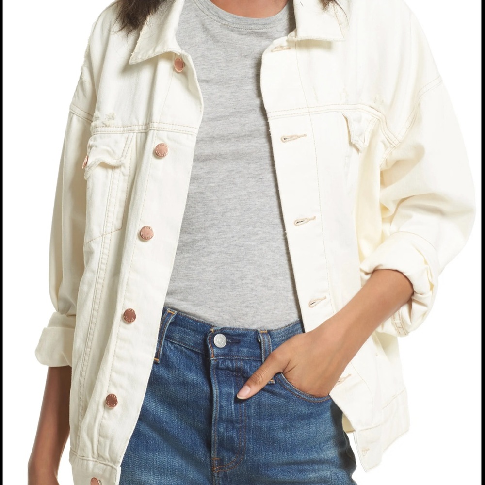 Free People White Oversized Jean Jacket
